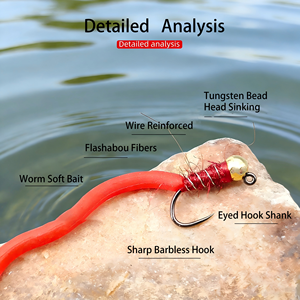 Esca Artificiale a Forma di Verme con Perline di Tungsteno # 12 Mosche Artificiali Senza Ardiglioni, <span class=keywords><strong>Esche</strong></span> Bioniche Affondanti in Silicone per la Pesca a Mosca di Trota e Persico in Acque Dolci - Product Image 5