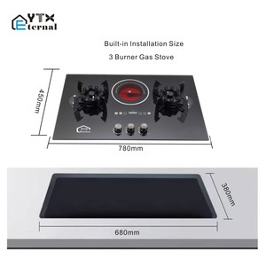 Piano Cottura Integrato <span class=keywords><strong>Gas</strong></span> + Elettrico a Tre Zone con Superficie in Ceramica/Vetro, Controllo a Manopola, 4.2kW, Classe Energetica <span class=keywords><strong>30</strong></span>, Elettronico - Product Image 2