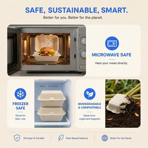 Wholesale Compostable Sugarcane Pulp Hamburger Box <b>Biodegradable</b> Clamshell Takeaway Food Container Heavy Duty Microwaveable - Product Image 3