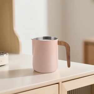 350/600ml, Espresso Steaming Pitcher with Round Spout and Wood Handle, Milk Frother Pitcher - Product Image 1