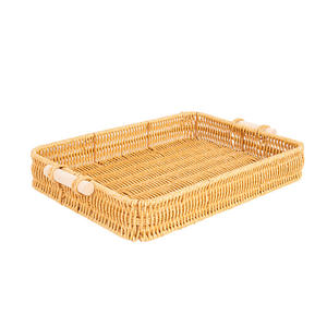 Plateau de rangement en rotin rectangulaire, panier multifonctionnel pour la maison, pour fruits, pain, organisation des cosmétiques - Product Image 1