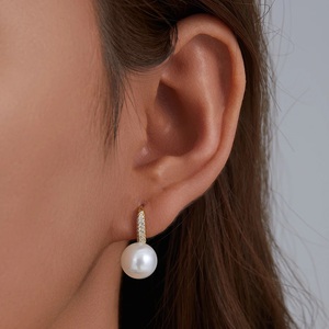 Boucles <span class=keywords><strong>d</strong></span>'oreilles en or 18k, pour femme, bijoux couleur or, en strass, <span class=keywords><strong>culture</strong></span>, perles - Product Image 2