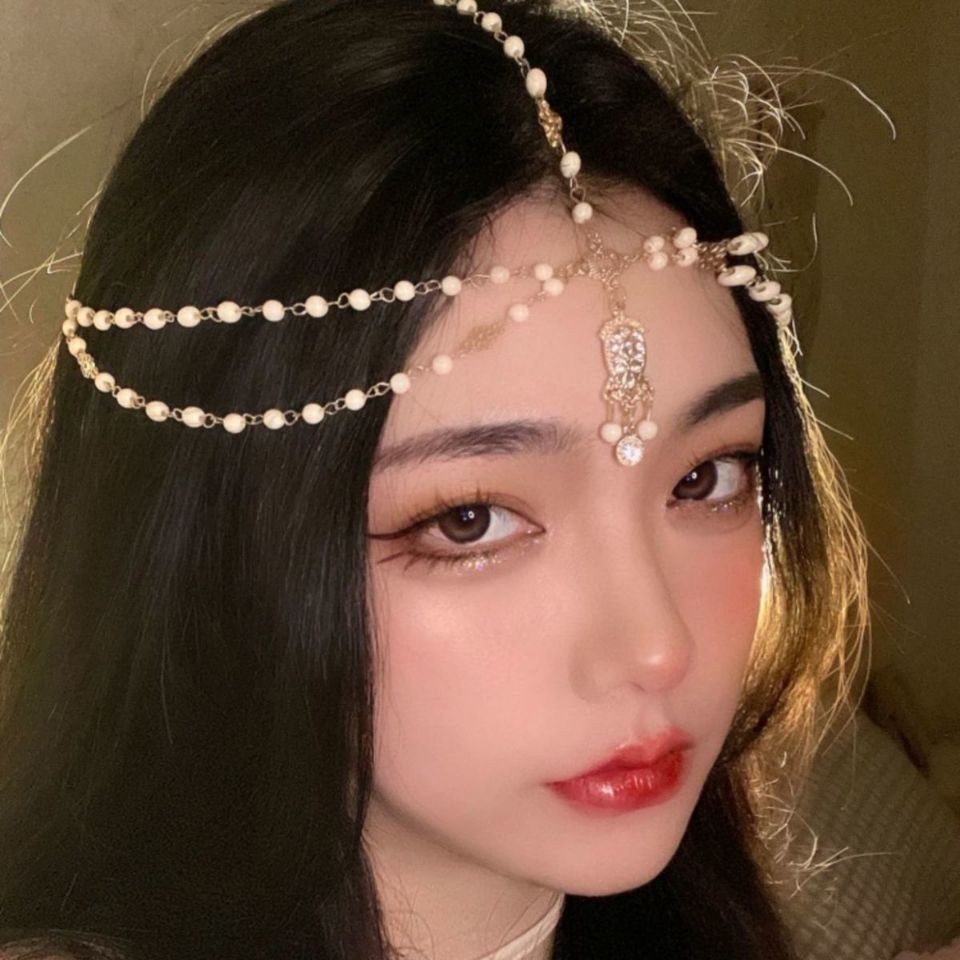 Multi-layered Pearl Tassel Hair Chain Headpiece Bridal Wedding Hairband Multi Layer Pearl Tassel Rhinestone Head Chain Hair Jewelry  main image 4