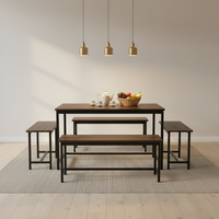 Table à manger rectangulaire moderne avec pieds en métal, plateau en bois écologique, design durable et stable, idéale pour appartement, convertible et extensible