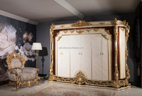 Lit à baldaquin double en bois massif de style baroque, sculpté, de luxe, personnalisable, pour chambre principale de villa, de style royal français classique