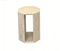 Dalles de travertin rouge poli, blocs de marbre de luxe pour table d'appoint octogonale Wabi Sabi, piédestal et table de chevet