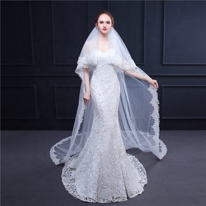 Cheerfeel VE364 due Strati Avorio <span class=keywords><strong>Velo</strong></span> Da Sposa <span class=keywords><strong>Velo</strong></span> Da Sposa del ricamo del bordo del merletto mantiglia <span class=keywords><strong>velo</strong></span> - Product Image 4