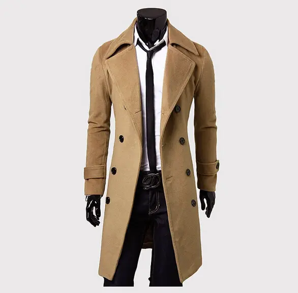 Double Breasted Suit Mens Woolen Coat Casual Slim Fit Men's Long Woolen Coat