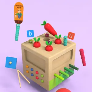 Multifunctional Six Sides Baby Shape Sorting Matching Stacking Cube Carrot Harvest Catch Worm Toy Alphabet Learning Coin Box