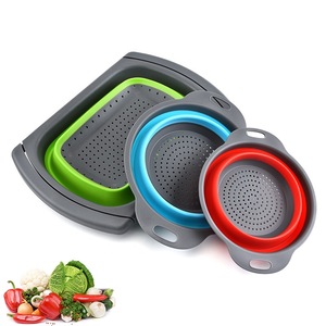 <span class=keywords><strong>Scolapasta</strong></span> pieghevole in Silicone Set di 3 colini sopra il lavandino colino per Pasta vegetale con manici allungabili - Product Image 5