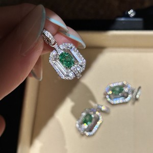 Green Secret Realm White Crystal Tsavorite Oval <b>Ring</b> <b>Silver</b> Plated Gold Party Jewelry Geometric Design Pave Setting - Product Image 2