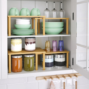 Two Piece Bamboo <b>Kitchen</b> Storage <b>Rack</b> Stackable Expandable Spice Shelf Minimalist Design Countertop Organizer - Product Image 2