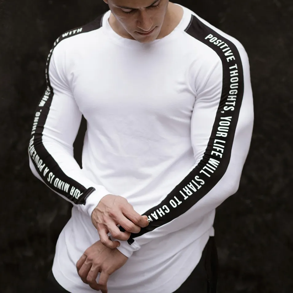 Custom Gym Wear Men T-shirts Sropshipping Breathable Round Neck Long Sleeve Sports Slim Fit T-shirt Men's