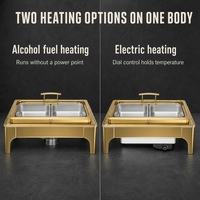 Plat à réchaud HNRB en acier inoxydable doré 9L, alimenté à l'alcool, avec couvercle hydraulique, idéal pour les buffets d'hôtel