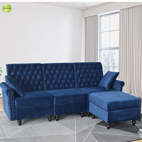 Meilleure vente Combinaison de canapés classiques en tissu Canapé antique Meubles de salon de style Canapé modulaire en velours en forme de L