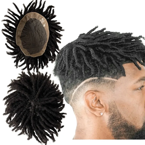 Prótesis capilar India para <span class=keywords><strong>hombre</strong></span> 7x9 8x10 <span class=keywords><strong>corto</strong></span> afro dreadlock mono base tupé con polietileno transparente - Product Image 1