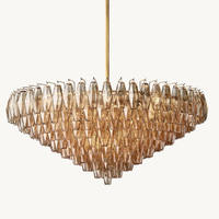 Lustre LED multicouche en verre pour salle de banquet d'hôtel, salle de mariage, hall d'entrée, en aluminium doré, projet de luxe personnalisé