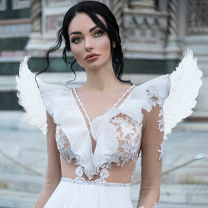 Bianco angelo <span class=keywords><strong>ali</strong></span> <span class=keywords><strong>con</strong></span> fascia naturale <span class=keywords><strong>piume</strong></span> a buon mercato all'ingrosso per la decorazione di Halloween festa di carnevale di nozze - Product Image 2