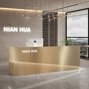 Décoration de <span class=keywords><strong>magasin</strong></span> OEM nouvelle boutique de perruque moderne conception de bureau de réception <span class=keywords><strong>en</strong></span> acier inoxydable or Salon de beauté comptoir de caisse bureau avant pour <span class=keywords><strong>magasin</strong></span> de mariée - Product Image 1
