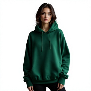 Sudadera con Capucha Extra Grande para Mujer, Color Verde Sólido, Felpa de Algodón, con Bolsillo Tipo Canguro, para Otoño, Corte Regular - Product Image 1