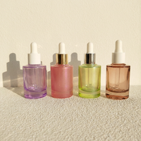 Flacon compte-gouttes vert 30ml, bouteilles en verre d'huile essentielle rose clair, flacon de sérum compte-gouttes transparent pour emballage cosmétique