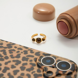 Geometric Tiger's Eye <b>Open</b> <b>Ring</b> 18K Gold Plated Bezel Setting Women's Fashion Jewelry Gift - Product Image 4