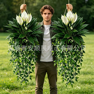 ต้นลิลลี่ประดิษฐ์แบบแขวนสำหรับตกแต่งบ้านและนอกบ้าน ต้นไม้ปลอมสีเขียว - Product Image 4
