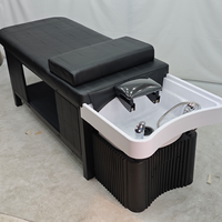Lit de lavage et de soin pour salon de coiffure et de beauté, avec réservoir d'eau, fonction massage et plateau inclinable