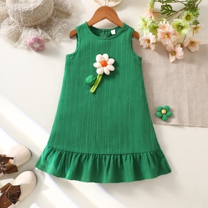 ชุดเดรสฤดูร้อนลายดอกไม้ 3 มิติ แขนกุด แต่งระบายชายกระโปรง สำหรับเด็กวัยหัดเดิน เด็กผู้หญิง สวมใส่สบายๆ ในชีวิตประจำวัน - Product Image 1