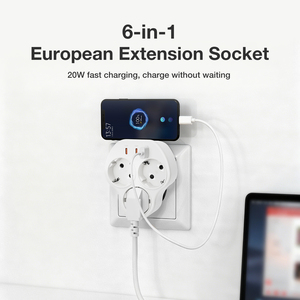 อะแดปเตอร์ปลั๊กไฟ Wontravel 3 ทาง EU PD 20W พร้อมช่องเสียบ USB และ Type C 6 in 1 - Product Image 3