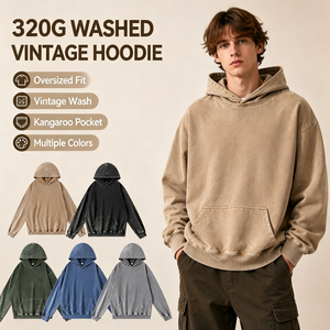 Sweat à capuche vintage lavé personnalisé pour homme, 320 g/m², 100 % coton, coupe oversize, épaules tombantes, unisexe, streetwear, coupe carrée, TKAN9086 - Product Image 1