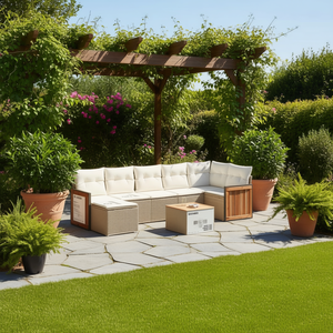 Ensemble de canapés de jardin modulaires en rotin PE beige, mobilier d'extérieur avec coussins en mousse haute densité pour les réceptions en plein air - Product Image 2