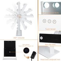 Miroir de Maquillage de Bureau Carré à Cadre Métallique Élégant, Prix Usine, Ampoules LED Simples, Interrupteur Tactile pour Réglage de la Luminosité