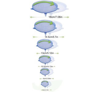 ฝาปิดถนอมอาหารซิลิโคนเกรดอาหาร 6 ชิ้น ใช้ซ้ำได้ ปิดสนิท ใช้ได้กับภาชนะอาหารทั่วไป ฝาปิดแบบยืดได้ทรงกลม สำหรับอุปกรณ์ครัว - Product Image 1