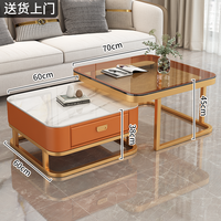 Table basse carrée moderne minimaliste contemporaine à double couche en verre durable avec tiroirs pour hôtel et salon