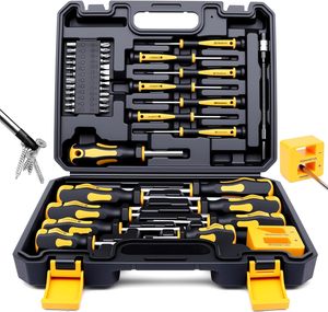 Jeu de tournevis professionnel magnétique finition chromée 43 pièces avec étui, incluant des embouts plats, Phillips, Pozidriv, Torx pour la réparation - Product Image 1
