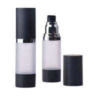 Lujo personalizado vacío recargable redondo plástico 30ml bomba sin aire botella negro 15ml bomba de vacío esmerilado botella de loción negro mate