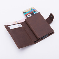 Dompet Anti-RFID untuk Pemegang Kartu Kredit, Dompet Tipis Kulit Vintage Aluminium, Dompet Bisnis Minimalis Otomatis Pop-up