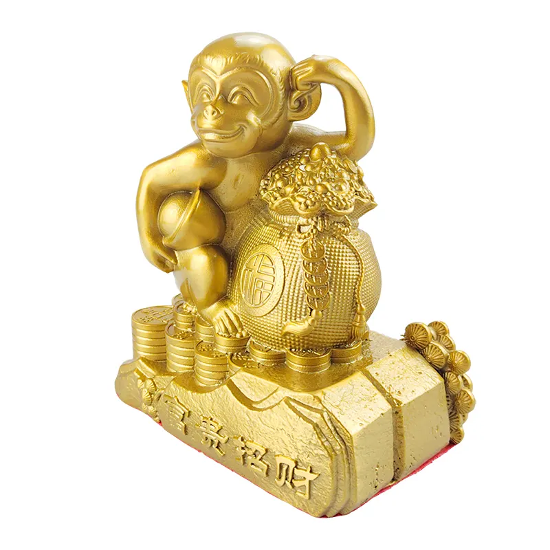 Produk patung tembaga harga grosir 2024 produk dekorasi rumah fengshui patung perunggu ornamen monyet zodiak kuningan emas logam