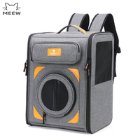 Sac à dos de transport pour animaux de compagnie en toile grise avec poche de rangement avant, sac à dos de voyage ventilé pour chat, portable, pour les visites chez le vétérinaire et les promenades