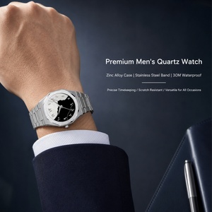 Montre-bracelet étanche pour homme en gros, design personnalisé, en acier inoxydable avec boîte, cadran arabe minimaliste noir et bleu - Product Image 5