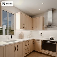 Meuble de cuisine Shaker en chêne blanc avec portes encadrées, aménagement en L, rangement par tiroirs, pour projets de maison et boîtes de rangement en MDF