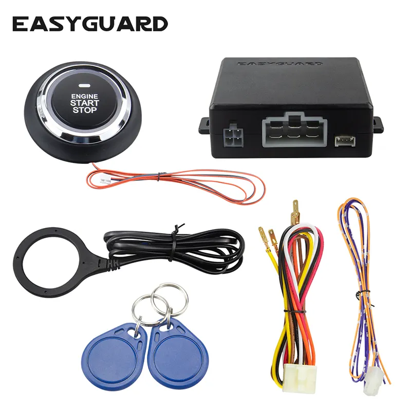 Top EASYGUARD RFID Car Alarm System Push Button Start Keyless Go System With Transponder Easy To Install ec008-p2 DC 12V