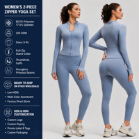 Ensemble de yoga 2 pièces pour femmes, veste à fermeture éclair intégrale à manches longues, leggings taille haute, tenues de sport, vêtements de fitness, vente en gros