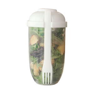 Salad Cup With Fork And Lid Cylinder Plastic Lid For Office Students Travel Light Meals Breakfast Weight Loss - Product Image 5