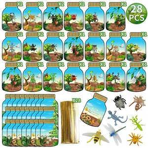 28pcs/包昆虫贺卡DIY昆虫卡片制作套件情人节教室礼品交换卡片与昆虫数字玩具