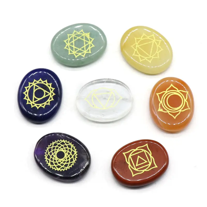 7 chakra piedras preciosas de ágata de cristal de 7 chakra energía de piedra de curación reiki símbolos