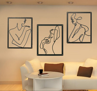 Personnalisé 3 pièces de métal abstrait femme mur art décor simple ligne femme maison mur art décoration salle de bain salon