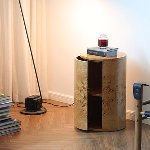 Comodino in Legno Massello di Alta Qualità con Impiallacciatura in Legno Nodoso, Tavolino <span class=keywords><strong>Rotondo</strong></span> da <span class=keywords><strong>Letto</strong></span> - Product Image 2