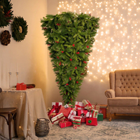 Décorations de Fêtes de Forme Unique Arbre de Noël Artificiel Inversé en Pin de 7,5 Pieds avec des Baies Rouges